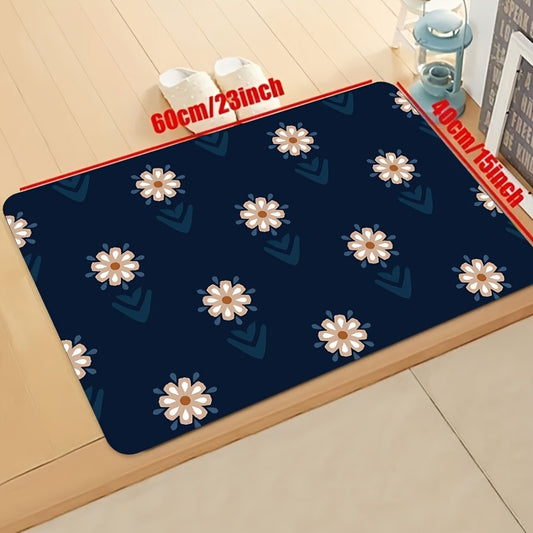 Daisies Print Kitchen Mat Flowers Pattern Carpet Machine Washable Rug