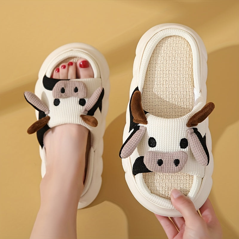 Women's Platform Cow Slippers Comfy Open Toe Ultra Soft Sole Shoes