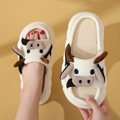 Women's Platform Cow Slippers Comfy Open Toe Ultra Soft Sole Shoes