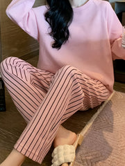Striped Print Pajama Set Long Sleeve & Pants Women's Sleepwear
