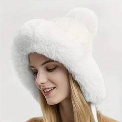 Winter Warm Hat W/ Earflap & Balls Knitted Hat, Fluffy Hats For Women