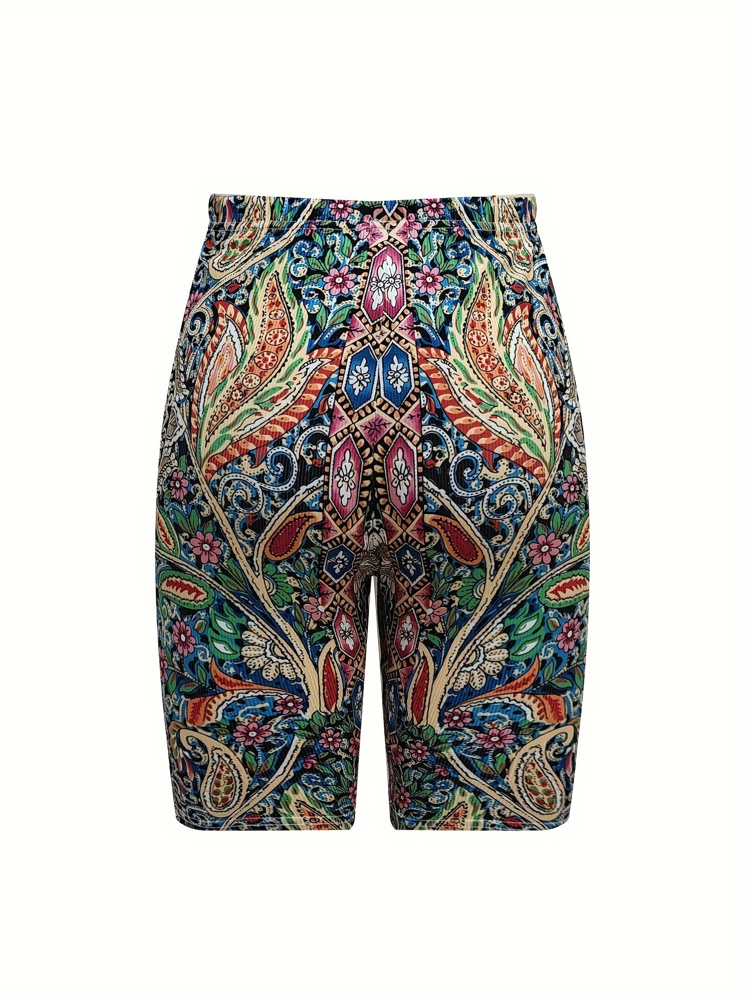Boho Paisley Print Yoga Shorts High Elastic Butt Lift Running Shorts