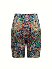 Boho Paisley Print Yoga Shorts High Elastic Butt Lift Running Shorts