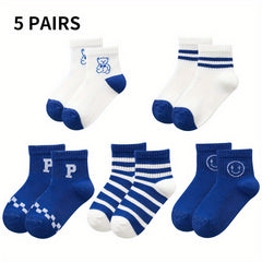 Boys Cartoon Car Striped Bear Smile Face Crew Socks