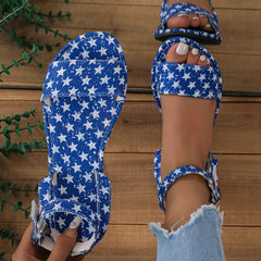 Women's Star Pattern Flat Sandals Casual Buckle Strap Summer Sandals