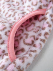 Girls Leopard Print Fleece Jacket, Zip Up Long Sleeve Outerwear