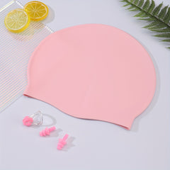 3pcs Adult Silicone Swimming Cap Nose Clip Earplug Set - Unisex Waterproof