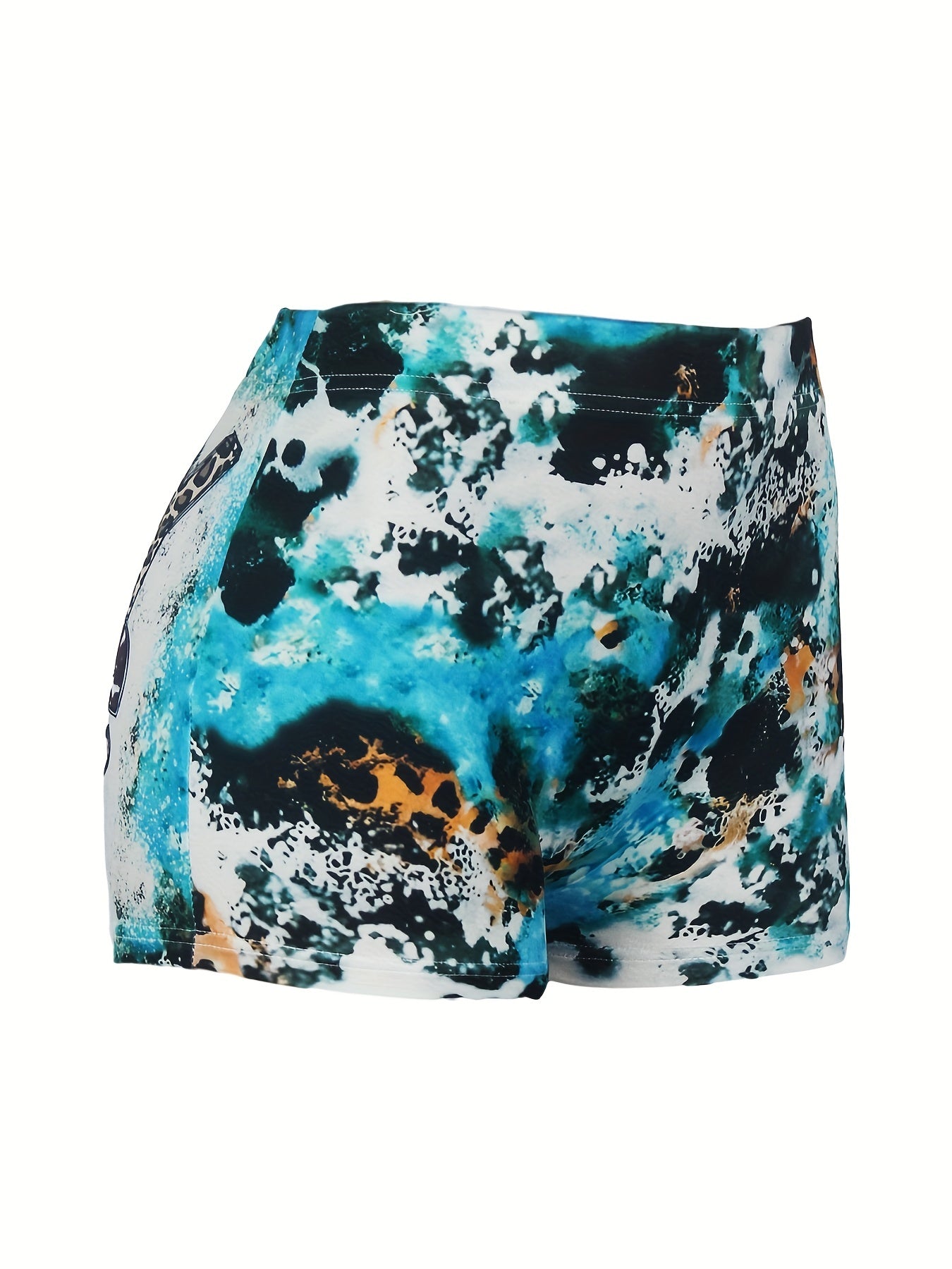 Western Style Art Letter Print Tie Dye Plus Size Shorts