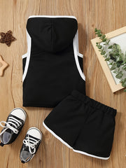 Baby Boys Star Print Hooded Top & Shorts Set, Summer Casual Outfit