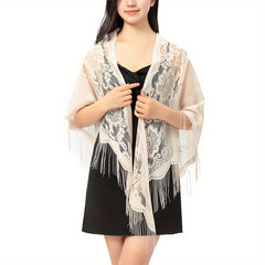 Lace Hollow Out Triangle Scarf Tassel Shawl Wrap