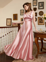Satin Backless Bridesmaid Dress Sleeveless Lace Up Ruched Waist Gowns