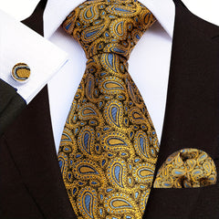 Men's Paisley Tie Jacquard Necktie Handkerchief Clip Set