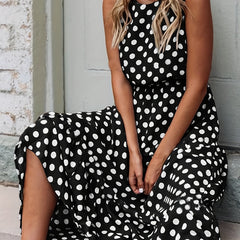 Polka Dot Print Round Neck A line Tank Dress