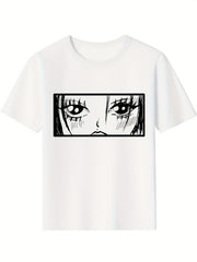 Girls Cartoon Portrait T-shirt Soft Cotton Crew Neck Short Sleeve