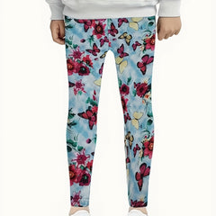 Butterfly & Flower Graphic Leggings Girls Comfy Leggings All Seasons Gift Sports