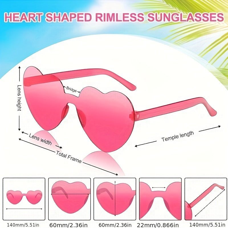 2pcs Frameless Heart Shaped Sunglasses for Parties