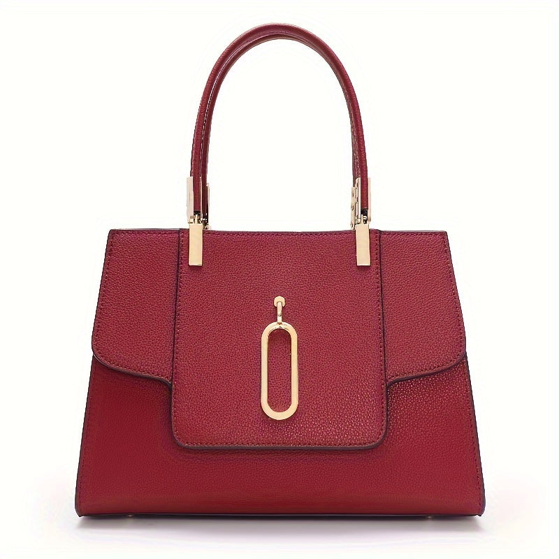 Wine Red Cowhide Tote Bag Zip Closure Vegan Leather