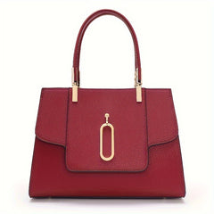 Wine Red Cowhide Tote Bag Zip Closure Vegan Leather