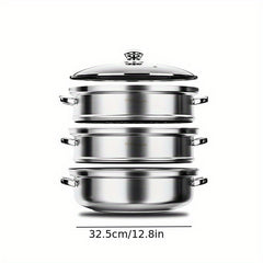 3 Tier Steamer Pot With Lid Stainless Steel Stockpot Kitchen Utensils