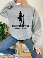Halloween Witch Print Sweatshirt Casual Long Sleeve Crew Neck Women's Clothing