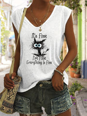 Fine Print Tank Top Sleeveless Casual Top for Summer & Spring Women's