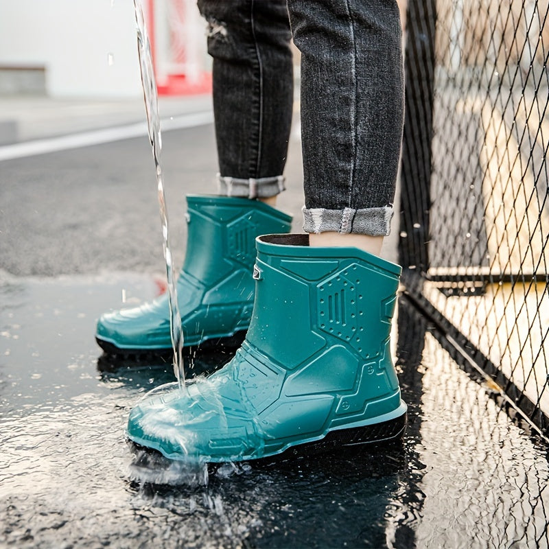 Women's Green Rain Boots Anti Skid Waterproof Slip On Shoes
