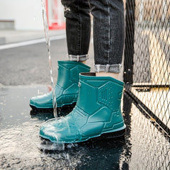 Women's Green Rain Boots Anti Skid Waterproof Slip On Shoes
