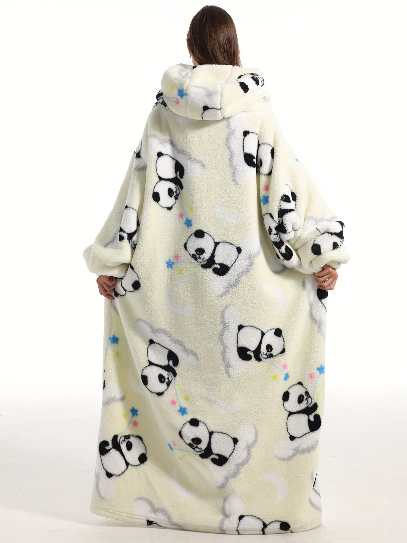 Women's Plus Polar Bear Print Plush Flannel Hoodie Nightgown