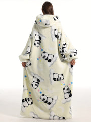 Women's Plus Polar Bear Print Plush Flannel Hoodie Nightgown