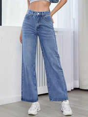 High Waist Straight Jeans High Rise Wide Legs Denim Pants