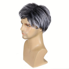 Men's Gray Short Layered Synthetic Hair Wig