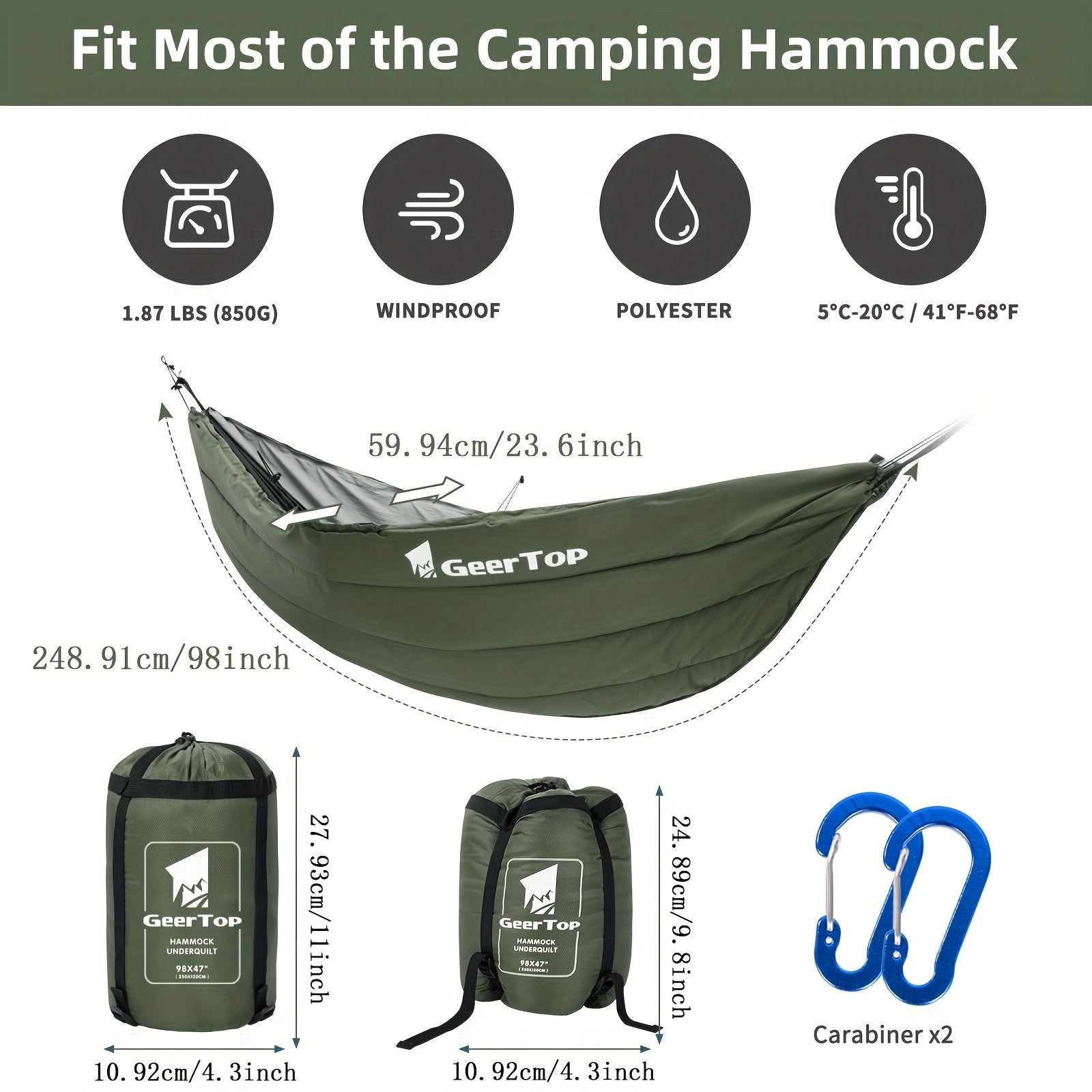 GEERTOP Lightweight Hammock Camping Quilt 3-4 Seasons Under Quilt
