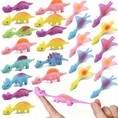 20pcs Slingshot Dinosaur Finger Toys - Mini Rubber Dinosaur Finger Slingshot