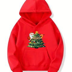 Girls Santa Print Hooded Sweatshirt Casual Pullover for Party Holiday