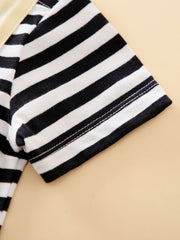 Newborn Dino Embroidered Suspender Romper Cotton Stripe Jumpsuit