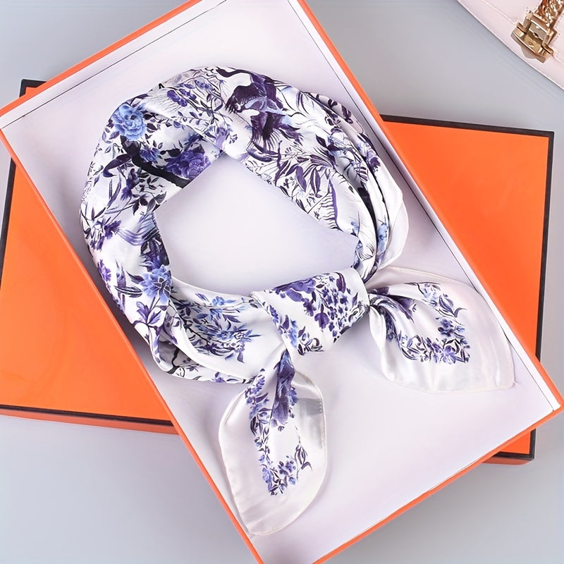 Floral Bird Print Silk Square Scarf Neckerchief