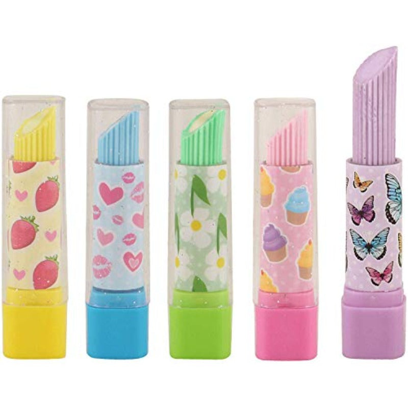 10 Lipstick Erasers Girls Party Bag Fillers Assorted Colours Fun Novelty