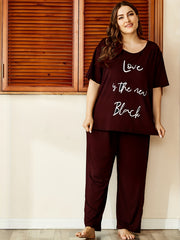 Letter Print Short Sleeve Top & Pants Pajamas Set