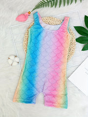 Girls Mermaid Scale Sleeveless Gymnastics Romper Leotard