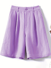 Vintage Knee Length Elastic Waist Shorts with Pockets
