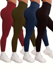 High Waist Yoga Leggings Solid Color Fitness Gym Sports Pants