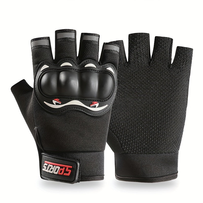 Unisex Fingerless Gloves with Knuckle Protection for Motorcycle Bike