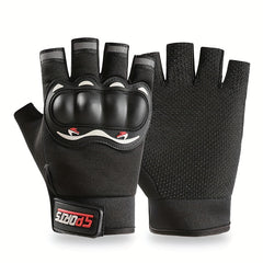 Unisex Fingerless Gloves with Knuckle Protection for Motorcycle Bike