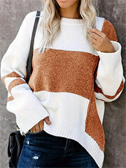 Colorblock Long Sleeve Round Neck Sweater