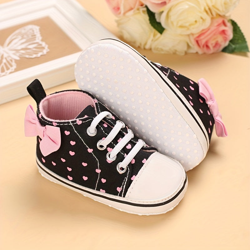 Heart Printed Lightweight Skate Shoes for Baby Girls, Non-slip Toddler Shoes