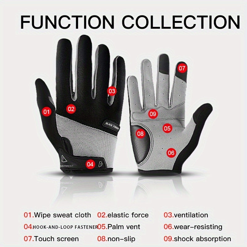 Full Finger Cycling Gloves Anti Slip Touch Screen Shock Absorption