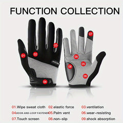 Full Finger Cycling Gloves Anti Slip Touch Screen Shock Absorption