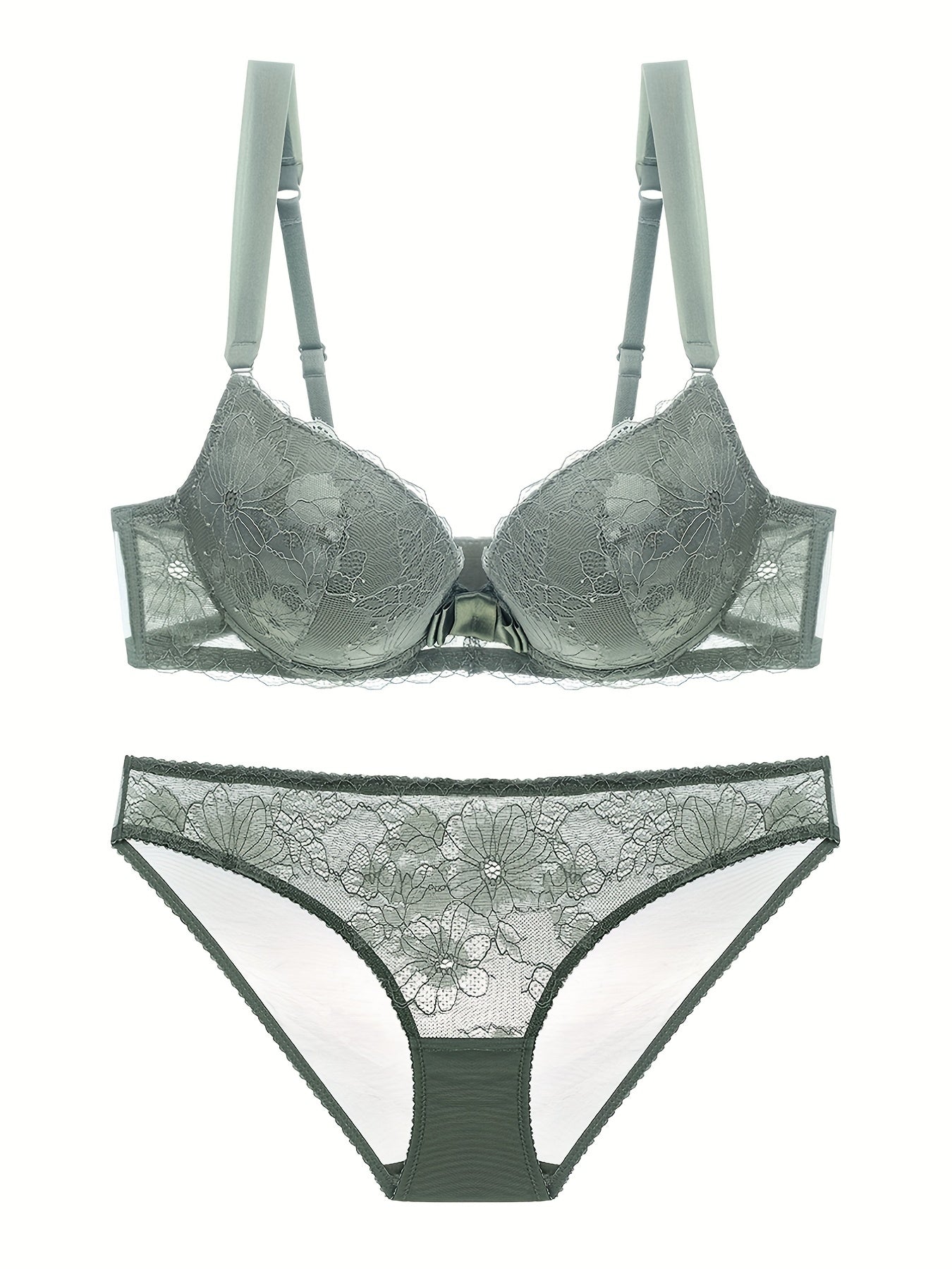 Floral Lace Push Up Bra & Bikini Panties Set