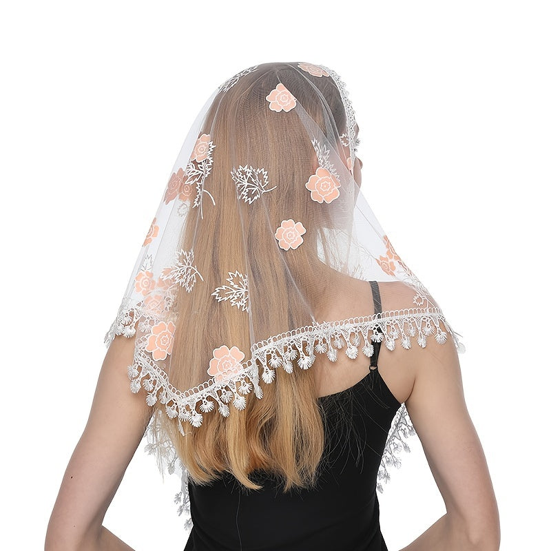 Colorful Tassel Lace Triangle Veil Head Covering Chapel Veil Latin Scarf