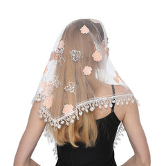 Colorful Tassel Lace Triangle Veil Head Covering Chapel Veil Latin Scarf